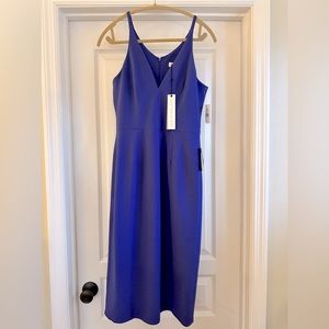 NWT Dress the Population Lyla dress, blue/periwinkle plunge midi dress. Medium